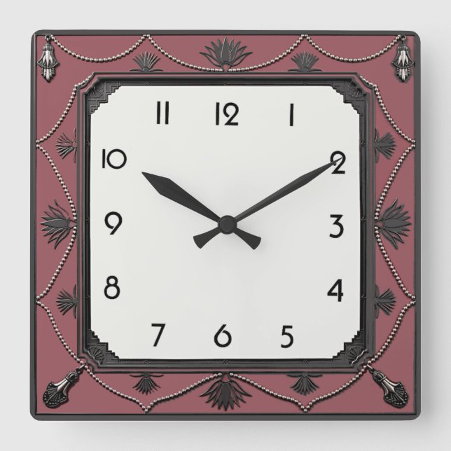 Art Deco Elegant Pink Square Wall Clock (Front)
