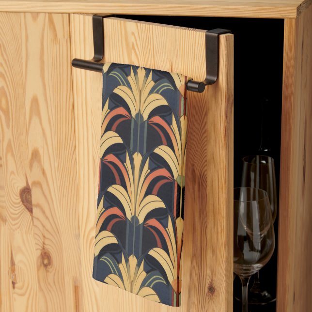 Art Deco Elegant Red Gold Black Tea Towel (Thirds Fold)