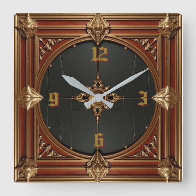 Art Deco Elegant Red Square Wall Clock (Front)