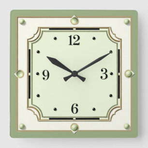 Art Deco Elegant Soft Green Square Wall Clock