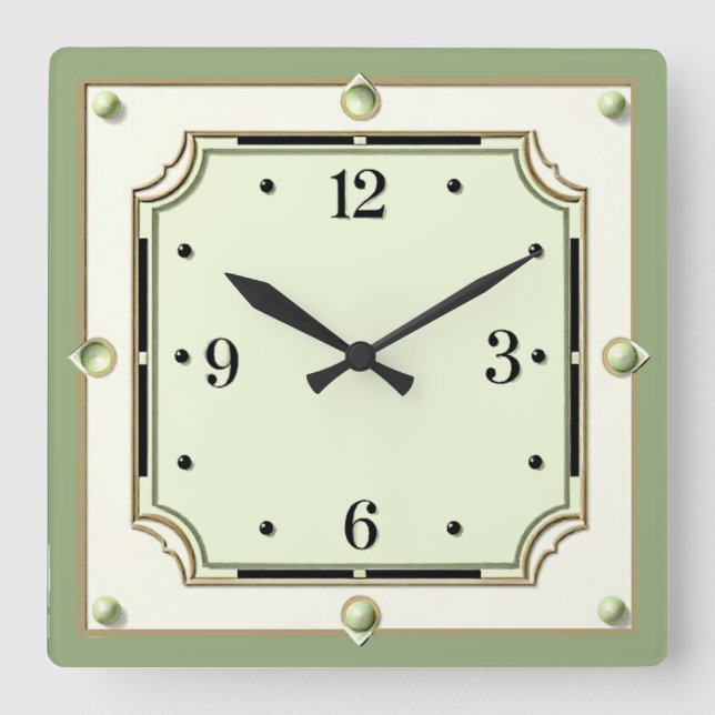 Art Deco Elegant Soft Green Square Wall Clock (Front)