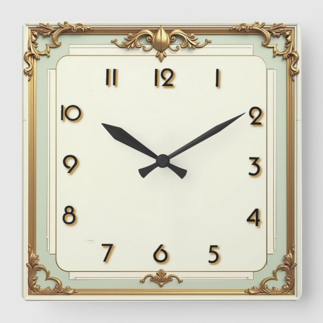 Art Deco Elegant Square Wall Clock (Front)