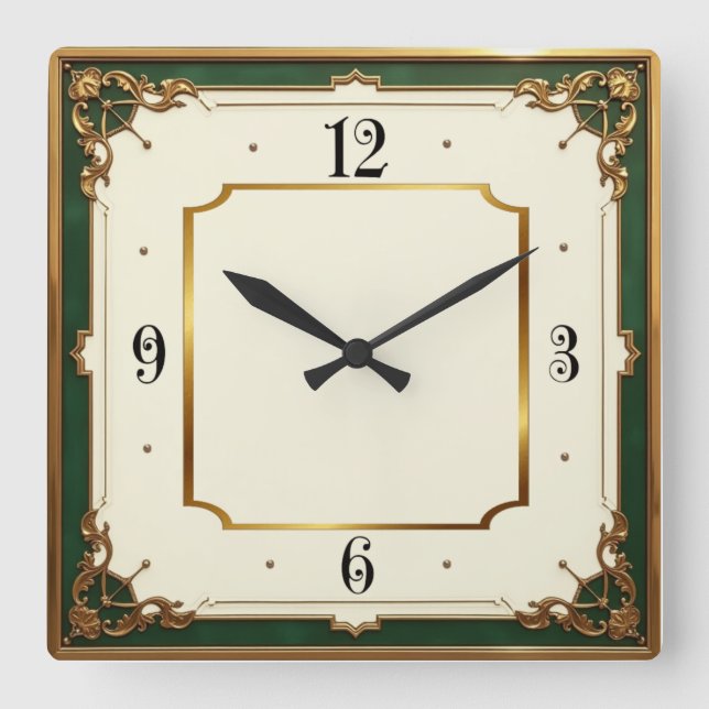 Art Deco Elegant Square Wall Clock (Front)