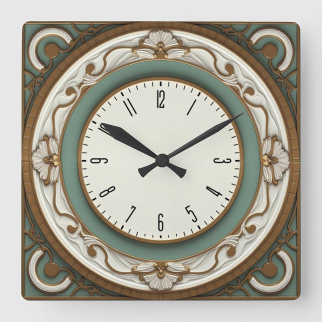 Art Deco Elegant Square Wall Clock (Front)