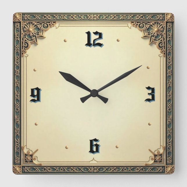 Art Deco Elegant Square Wall Clock (Front)