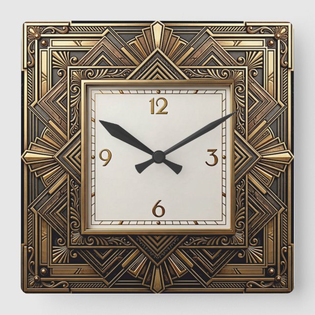 Art Deco Elegant Square Wall Clock (Front)
