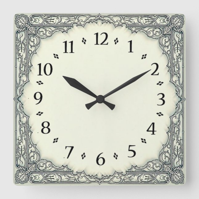 Art Deco Elegant Square Wall Clock (Front)