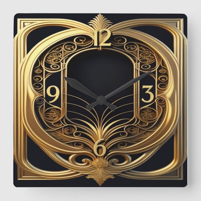 Art Deco Elegant Square Wall Clock (Front)