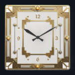 Art Deco Elegant White and Gold Square Wall Clock<br><div class="desc">Great clock design. You will love it like others. Be free to use this design for other product you like or to customise and add your text. Follow me for more. Thank you. Have a nice day.</div>