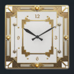 Art Deco Elegant White and Gold Square Wall Clock<br><div class="desc">Great clock design. You will love it like others. Be free to use this design for other product you like or to customise and add your text. Follow me for more. Thank you. Have a nice day.</div>
