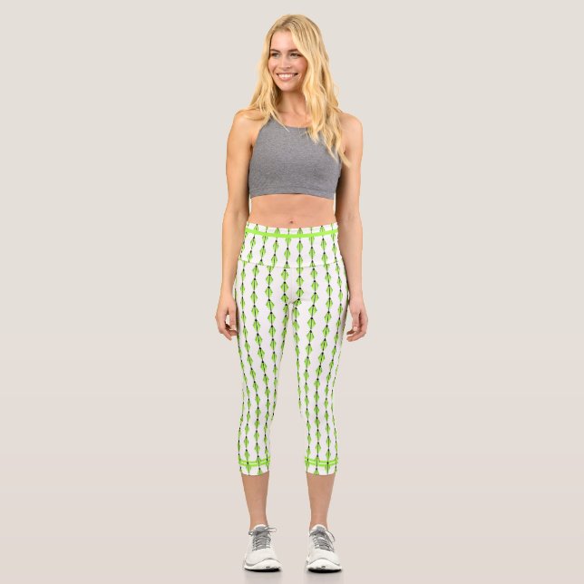 Art deco element in bright lime capri leggings (Front)
