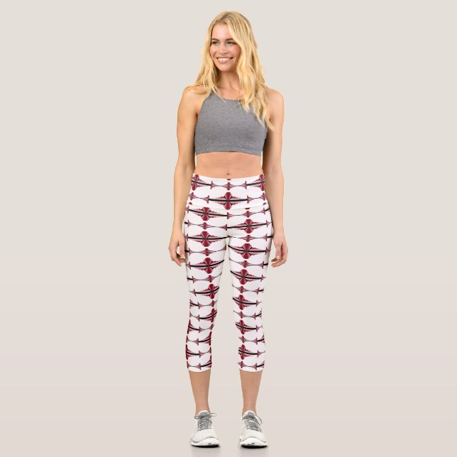 Art deco element in crimson capri leggings (Front)