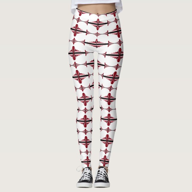 Art deco element in crimson Leggings (Front)