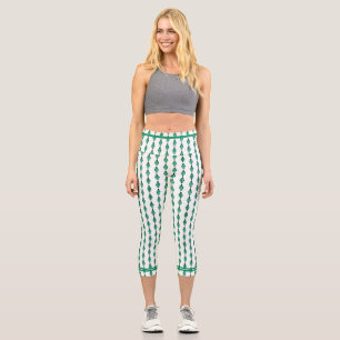 Art deco element in green teal capri leggings