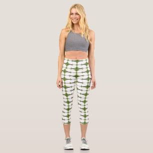 Art deco element in moss green capri leggings