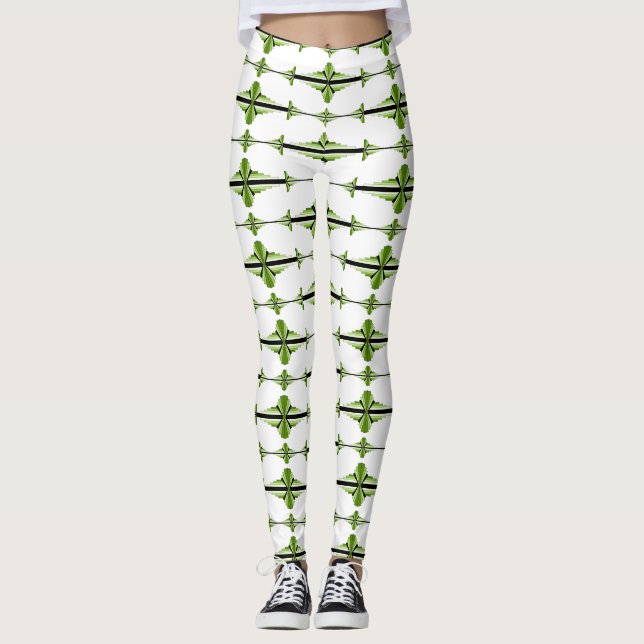 Art deco element in moss green Leggings (Front)