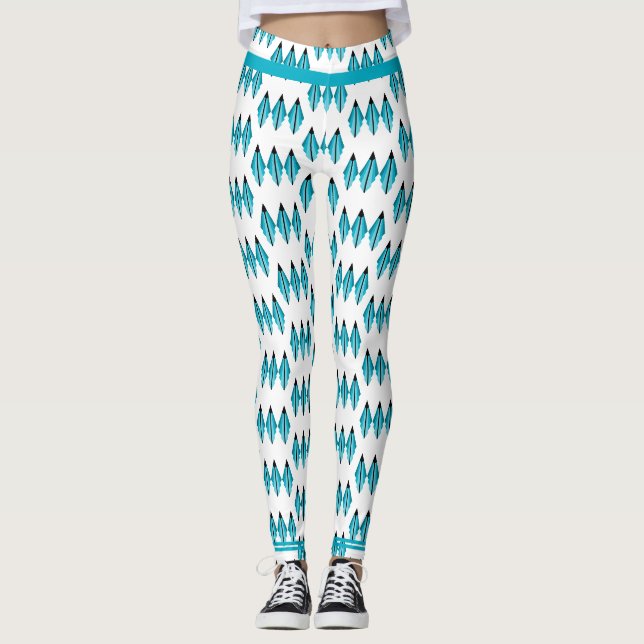 Art deco element in teal green Leggings (Front)