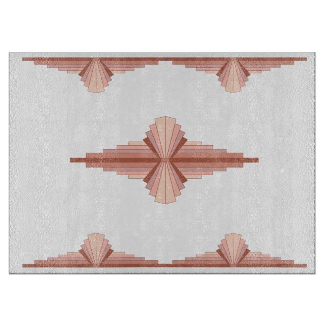 Art deco elements in a rose gold palette cutting board (Front)