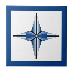 Art deco elements in blue, navy and black tile