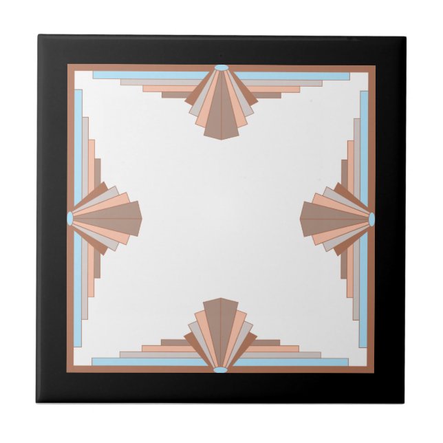 Art deco elements in blue & peach tile (Front)