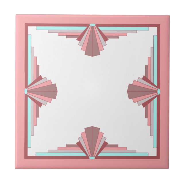 Art deco elements in dark rose & blue tile (Front)