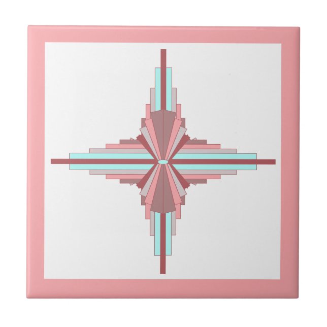 Art deco elements in dark rose & blue tile (Front)