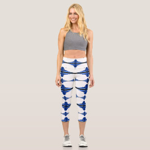 Art deco elements in deep blue capri leggings