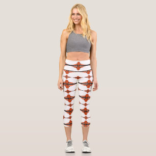 Art deco elements in deep orange capri leggings