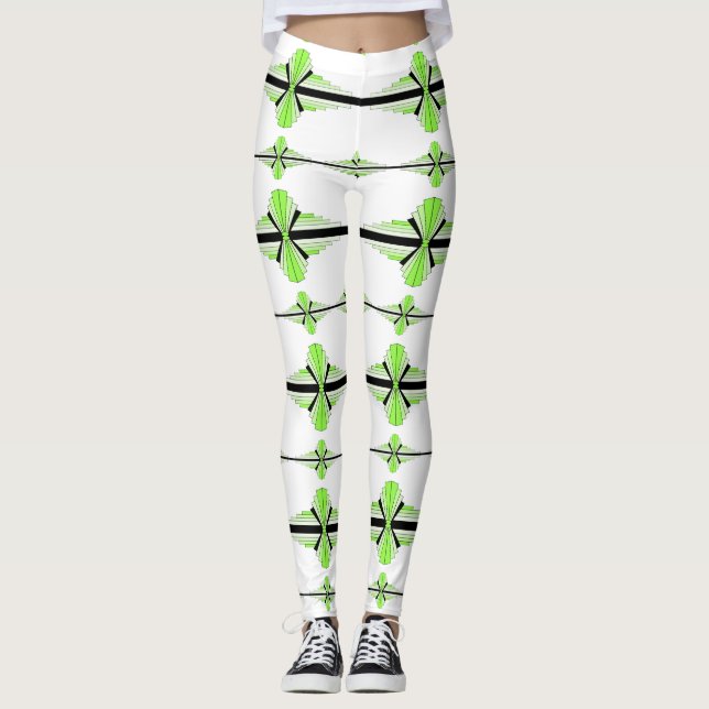 Art deco elements in pastel lime green leggings (Front)