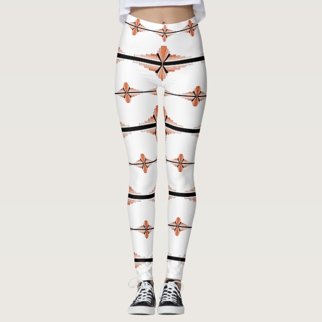 Art deco elements in pastel peach leggings (Front)