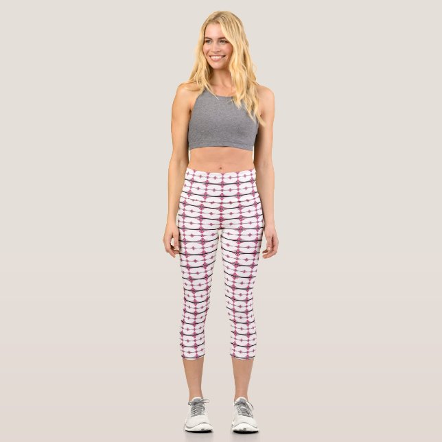 Art deco elements in pastel rose capri leggings (Front)