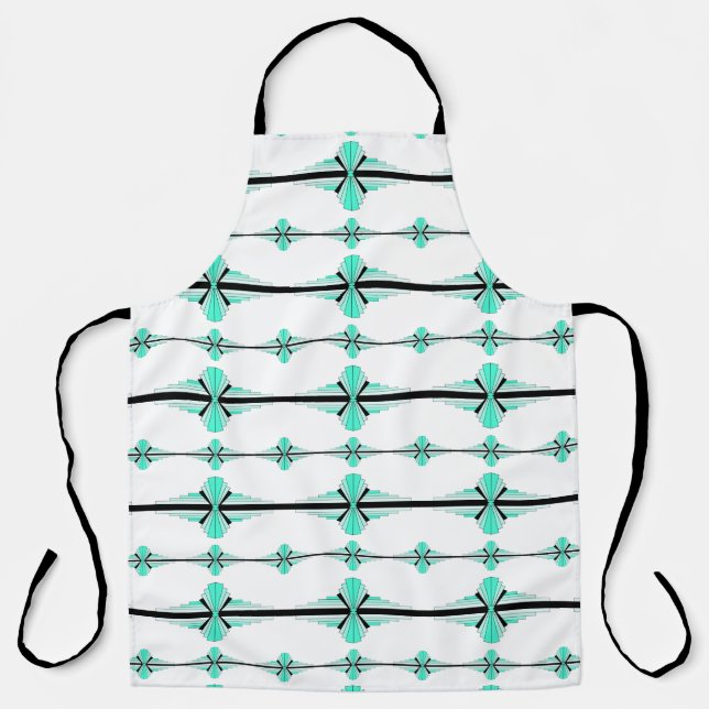 Art deco elements in pastel teal green apron (Front)