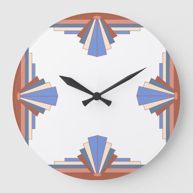Art deco elements in rose gold & blue03 large clock (Front)