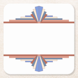 Art deco elements in rose gold & blue 10d square paper coaster