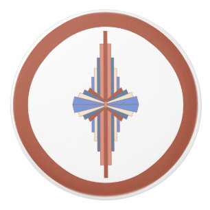 Art deco elements in rose gold & blue ceramic knob