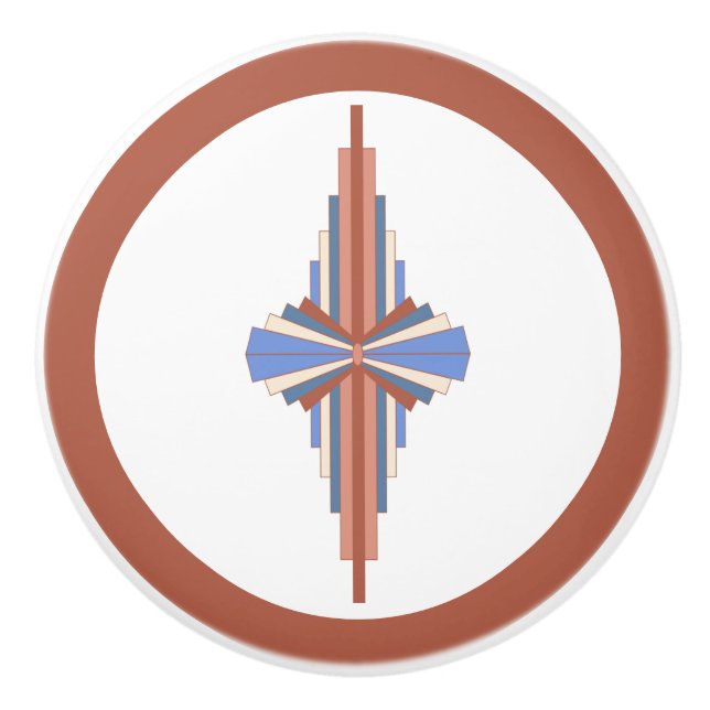 Art deco elements in rose gold & blue ceramic knob (Front)