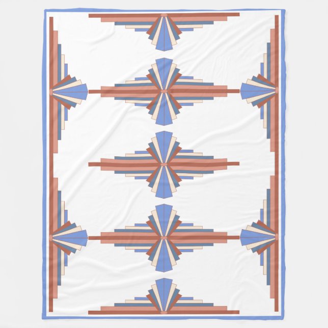 Art deco elements in rose gold & blue fleece blanket (Front)