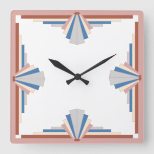 Art deco elements in rose gold, blue & grey02 square wall clock
