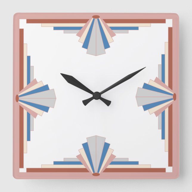 Art deco elements in rose gold, blue & grey02 square wall clock (Front)