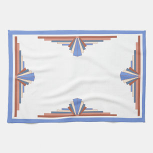 Art deco elements in rose gold & blue tea towel