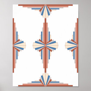 Art deco elements in rose gold,brown & blue poster