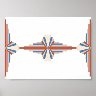 Art deco elements in rose gold,brown & blue poster