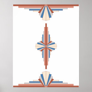 Art deco elements in rose gold, brown & blue poster
