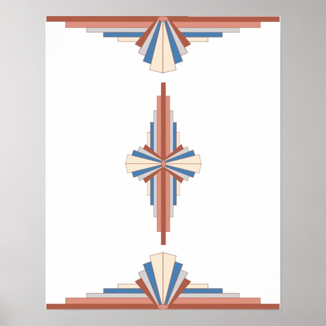 Art deco elements in rose gold, brown & blue poster (Front)