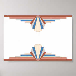 Art deco elements in rose gold, brown & blue poster
