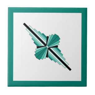 Art deco elements in teal green and black tile