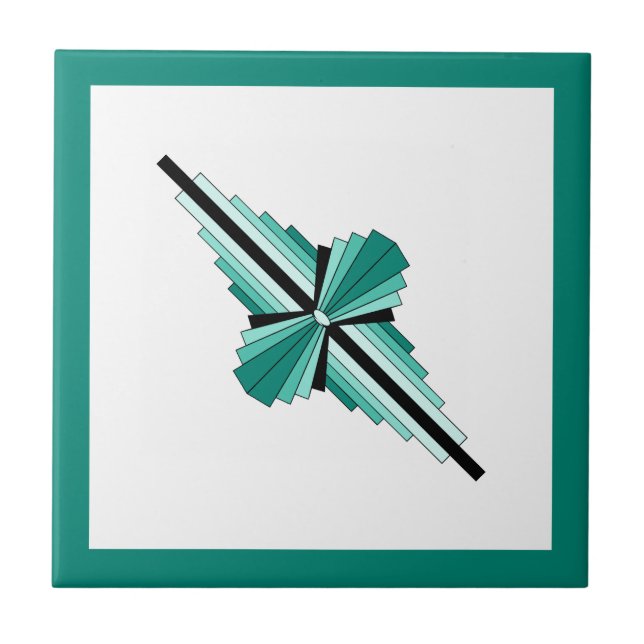 Art deco elements in teal green and black tile (Front)