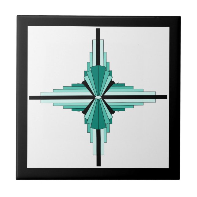 Art deco elements in teal green and black tile (Front)