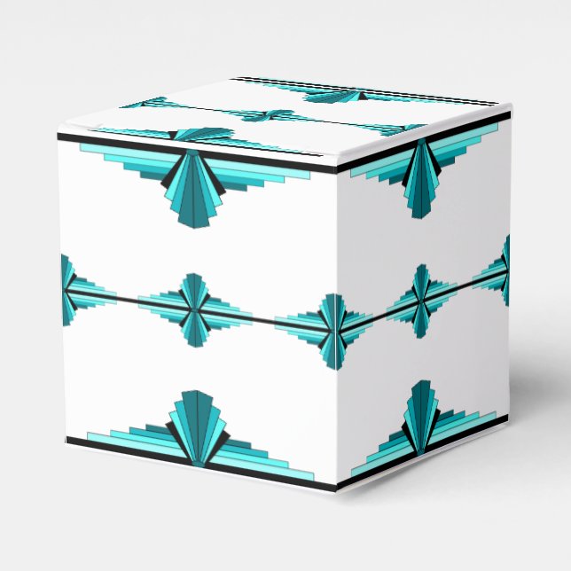 Art deco elements in teal green favour box (Front Side)
