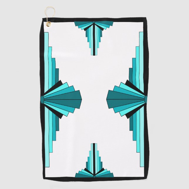 Art deco elements in teal green Golf Towel (Front)